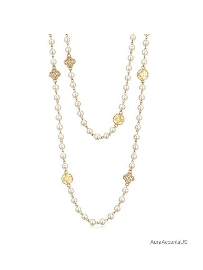 Vintage Long Layered Pearl Necklace Multi-Strand Faux Pearl 58.6 Inch Statement